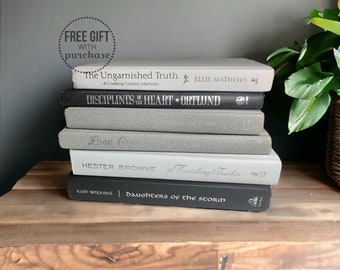 Décoration d'intérieur, pile de livres décorative pour maison de ferme moderne rustique, collection de livres avec reliure blanche, grise et noire, décoration pour étagère