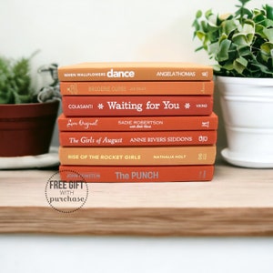 Orange Home Decor Books, Accent Decorations for Bookshelf, Mantel Decor for Staging a Home, Housewarming Gifts for Book Lovers, Shelf Ideas