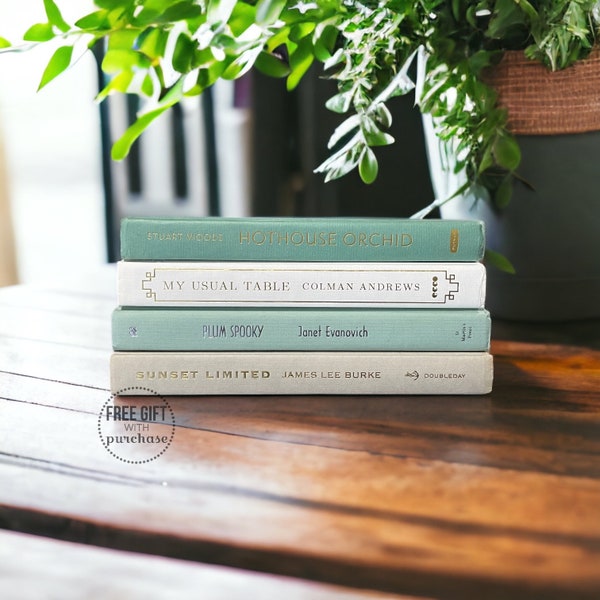 Seafoam Green Decor - Green & Beige Book Set - Stacked Books by Color Palette - Interior Design Books - Coffee Table Books, Aesthetic Books