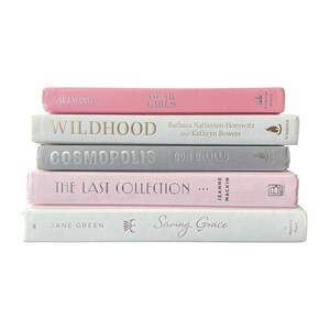 K&ouml;nnte beinhalten: Ein Stapel von f&uuml;nf Hardcover-B&uuml;chern in Pastellfarben. Titel sind unter anderem "Dear Girls", "Wildhood", "Cosmopolis", "The Last Collection" und "Saving Grace". Die B&uuml;cher sind in Rosa, Grau und Wei&szlig; gehalten.