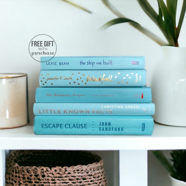 Modern Bookshelf Decor Book Set, Repurposed Teal Books, Turquoise Blue Coffee Table Book Lover Gift, Unique Home Decor, Shelf Styling Items