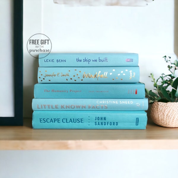 Blue-Green Book Stack - Light Turquoise Home Decor - Set of Aqua Interior Design Books - Beach Decor for Office / Home / Bedroom / Table