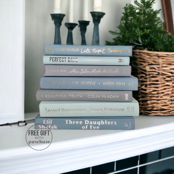 Stack of Blue Books for Modern Farmhouse Decor - Blue Home Accents for Shelves - Vintage Books for Tray Table Decor - Home Decorating Books