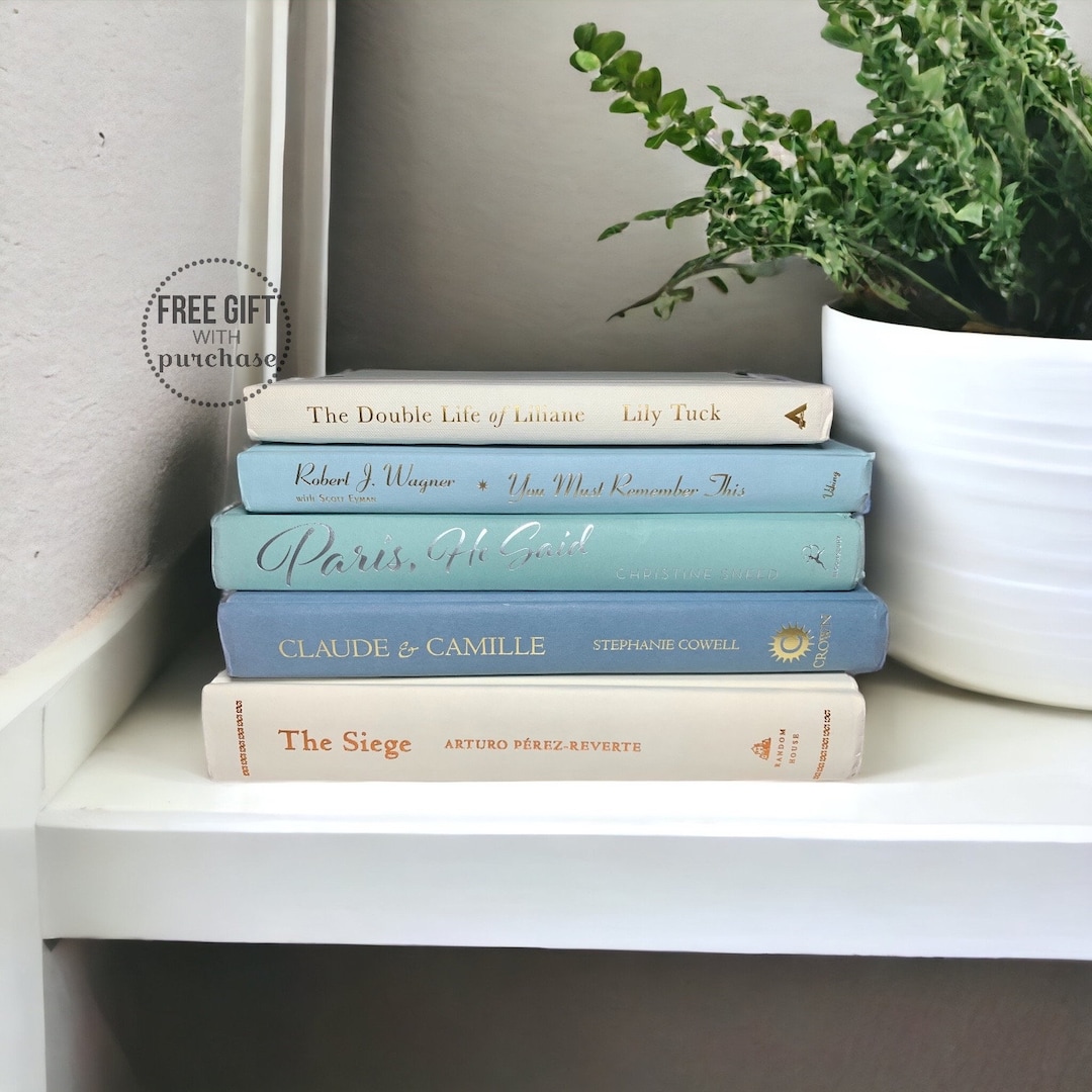 Decor Books for Shelves, Bookcase Styling Blue Book Bundles by Color Home Staging Aqua Beach