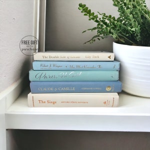 Decor Books for Shelves, Bookcase Styling - Blue Book Bundles by Color - Home Staging Aqua Beach Decor - Coastal Home Decor for Built Ins