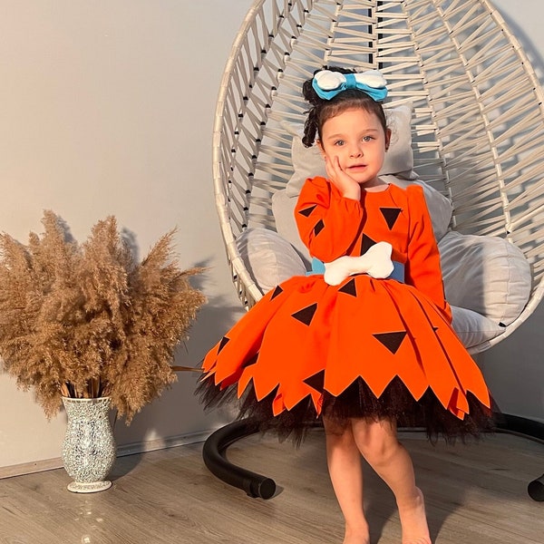 Orange Pebbles Costume, Pebbles Flintstones Inspired Tutu Dress For Toddler, Pebbles Flintstones Birthday Girl Kids Outfit