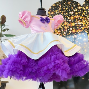 Daisy Duck Inspired Costume for Girls, Pink Top and Purple Skirt, Puffy Toddler Dress, Adorable Duck Outfit, Baby Girl Halloween Costume
