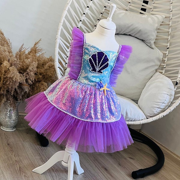 Toddler Mermaid Costume, Birthday Party Dress for Kids, Ariel Costume, Custom Order Kids Dress, Baby Gift, Handmade Mermaid Outfit