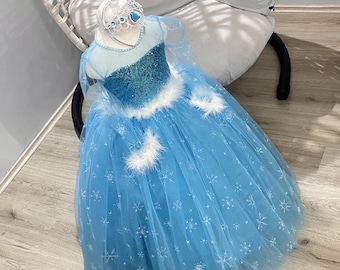 Déguisement de princesse Elsa pour la fête d'anniversaire, robe bleue de la reine des neiges pour tout-petit, déguisement d'halloween, robe bleue pour fille, déguisement la reine des neiges