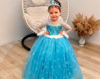 Frozen Elsa Costume: Snow Queen Inspired Dress With Crown Staff