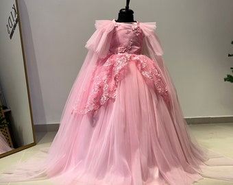 Pink Couture Princess Dress, Communion Girl Dress, Girl's Graduation Dress, Coronation Dress, Girl's Ball Gown