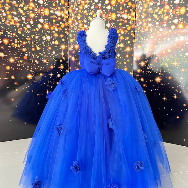 Royal Blue Sequin Princess Ball Gown Knee Length Dress for Girls