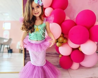 Mermaid Costume For Girl, Ariel Mermaid Dress For Baby, Halloween Costume, Fish Scale Girl Dress, Kids Birthday Dress