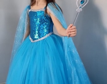 Princess Elsa Inspired Dress, Elsa Costume, Toddler Frozen Dress, Light Blue Princess Dress