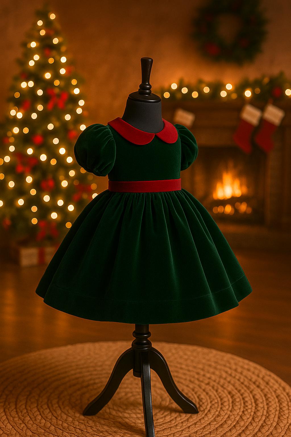 green emerald velvet dress Smocked Christmas Trees Short Sleeve Baby & Toddler Girl Dress – Carriage  Boutique main image 0