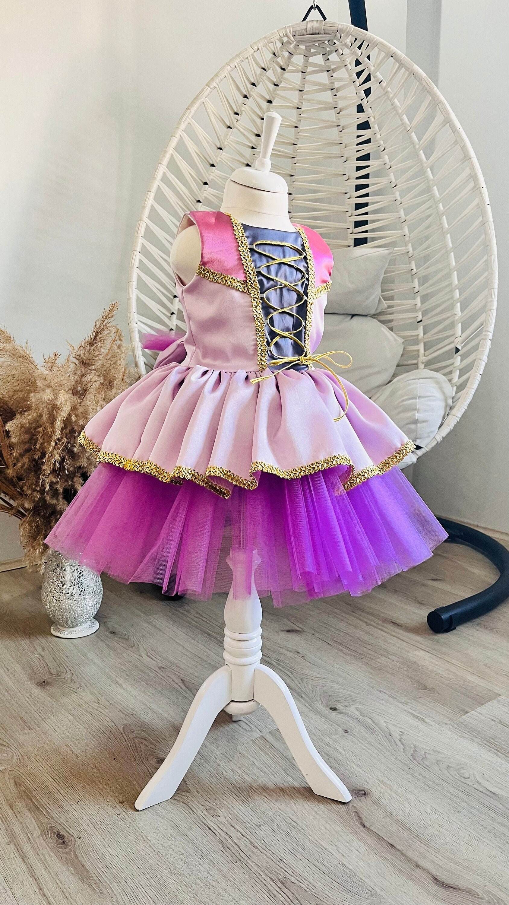 Viola Vestito Carnevale Rapunzel Bambina Rapunzel Vestito