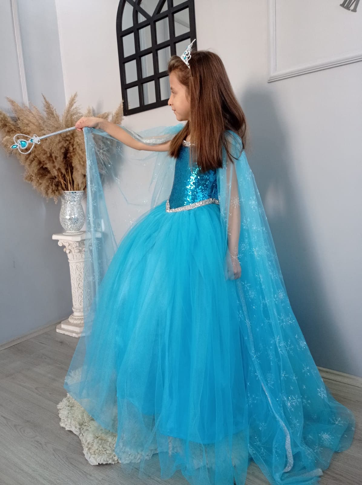 Christmas Fantasia Girls Snow Queen Sequin Elsa Princess Long Dress With  Cloak Carnival Children Backless Birthday Party Costume - AliExpress