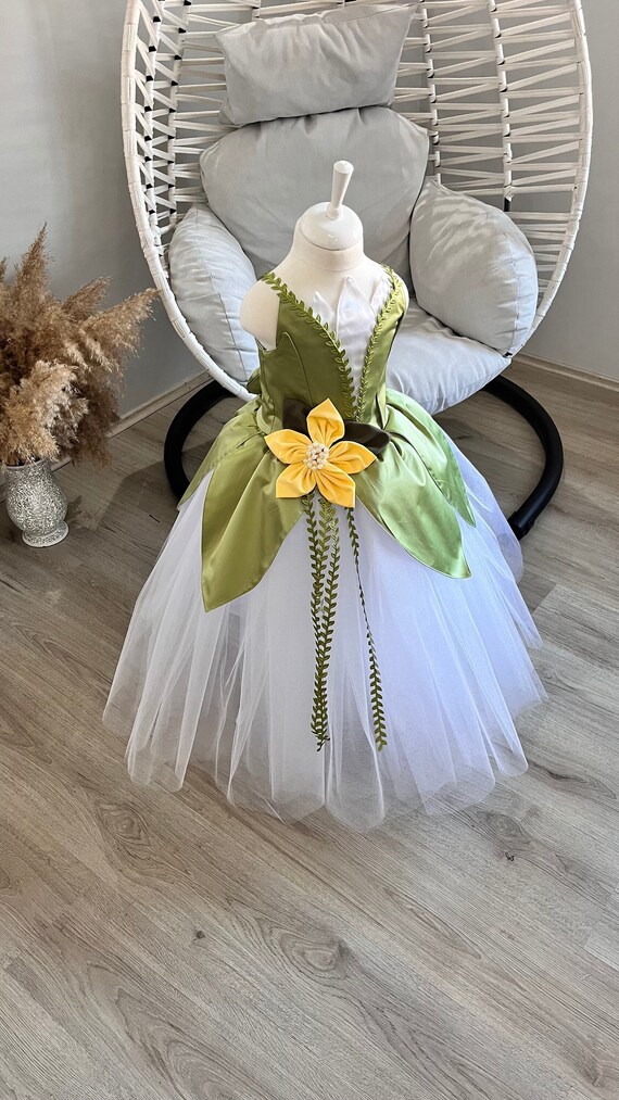 Disfraz de fiesta de cumpleanos inspirado en Tiana para ninas vestido de Tiana y disfraz de rana para ninas disfraz de Tiana vestido de fiesta verde Etsy Espana