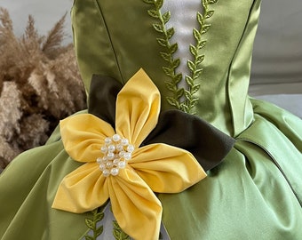 Tiana Inspired Birthday Costume: Green Cotton Satin Dress - Etsy
