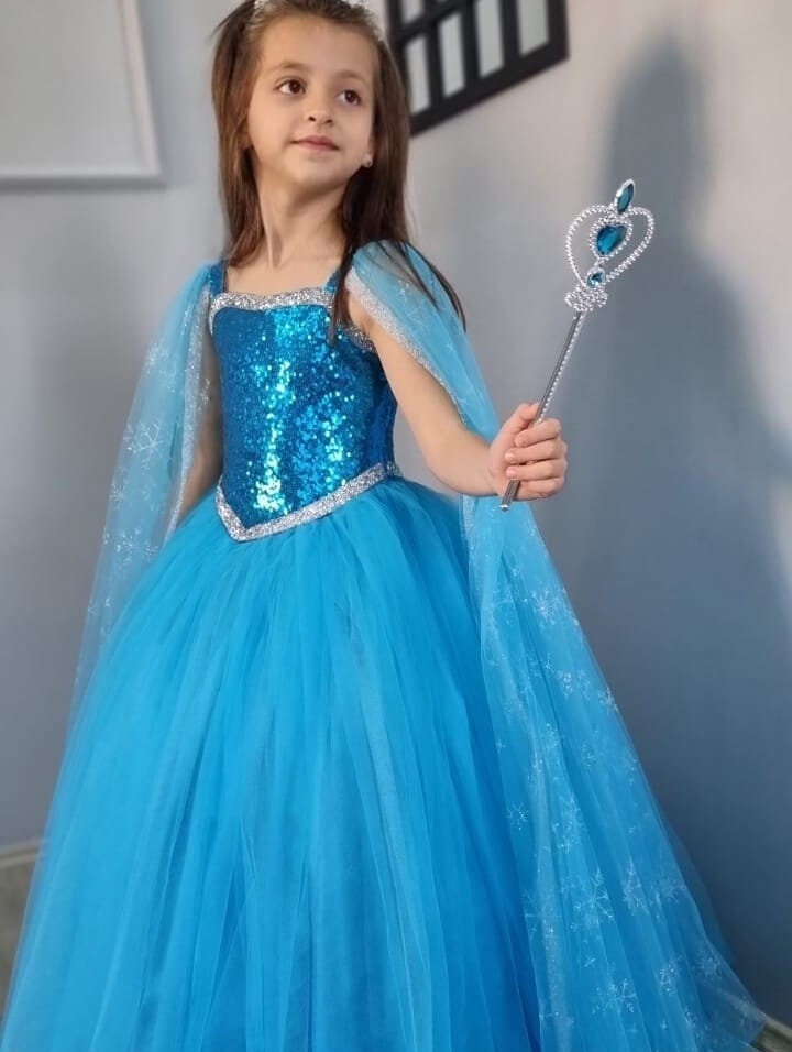 Robe Princesse , Elsa Déguisement avec Couronne Princesse Collier Ensemble,  Bébé Fille, Jupe Tulle Longue Robe Elsa Reine des Neiges pour Anniversaire  Cosplay Fête De Mariage (110) : : Jeux et Jouets