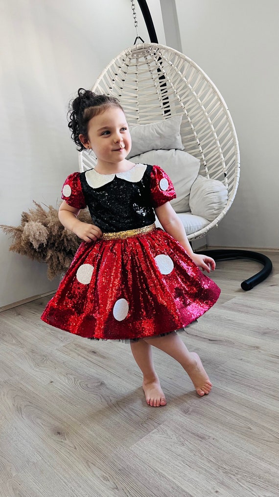 Costume d'anniversaire inspiré de Minnie Mouse pour fille, robe de soirée  Minnie Mouse rouge pour tout-petits, robe rouge à pois pour les enfants -   Canada