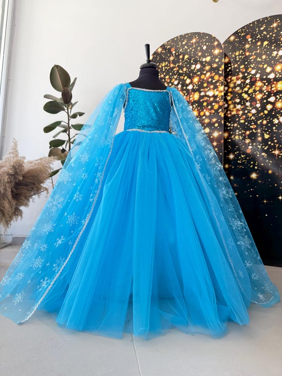 elsa light blue dress Princess Dress, Tulle Skirt, Crown, Wand & Hair - Frozen Costume sizechart_Dresses themed event or playdate Megan Thee Stallion Shows Size:UK 10 / US 11 / EU 28