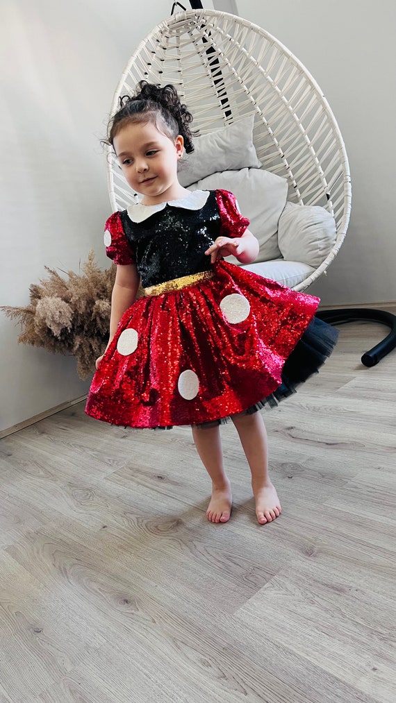 Costume d'anniversaire inspiré de Minnie Mouse pour fille, robe de soirée Minnie  Mouse rouge pour tout-petits, robe rouge à pois pour les enfants -   Canada