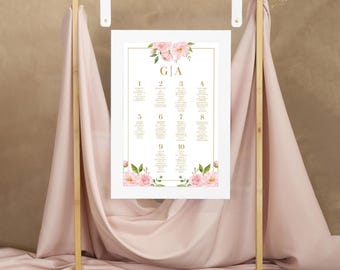 Romantic digital wedding table/welcome sign/wedding table to edit/room plan/table to print, vertical table