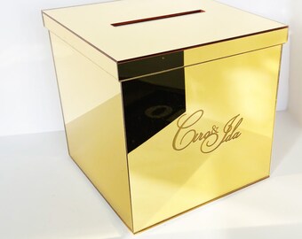 Gold Mirror Wedding Envelope Box/wedding card box, Lockable wedding card box, Gold card box