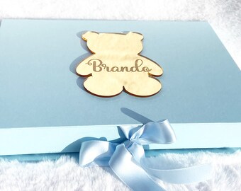 Blue Confetti Box with Teddy Bear and Name