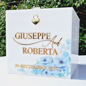 Box Buste Nuziali Light Blue/scatola per biglietti di nozze, Scatola per biglietti di nozze con serratura, Scatola per biglietti personalizz
