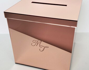 Rose Gold Mirror Wedding Envelope Box/wedding card box, Lockable wedding card box, Pink card box