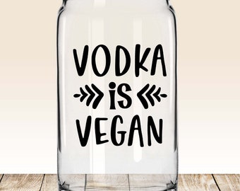 vodka is vegan glass cup with bamboo lid and straw, libbey beer