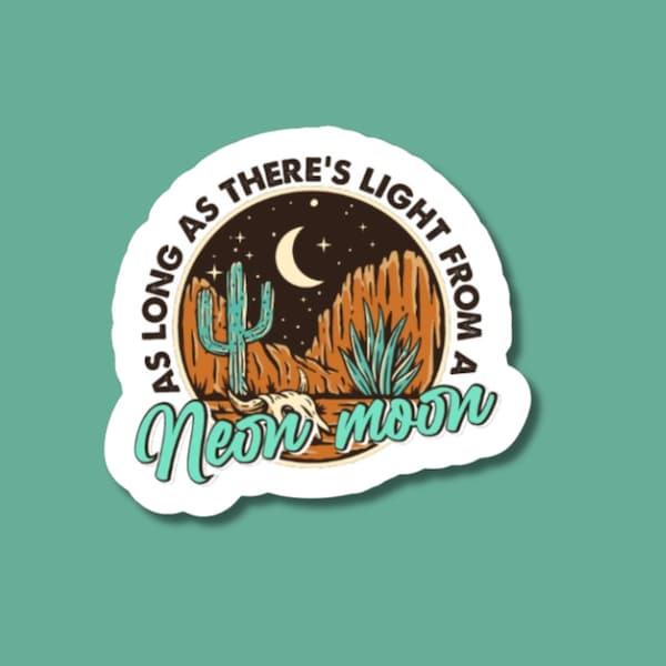 as long as there's lights from a neon moon sticker, guitar sticker, country music gifts, neon moon sticker, brooks and dunn sticker