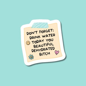 drink water sticker, drink water reminder, dehydrated bitch, water bottle stickers, daily to do list, gifts for friends, bitch stickers