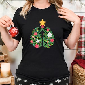 chemise d&#39;inhalothérapeute de Noël, respiratoire de Noël, poumon respiratoire, arbre de Noël pulmonaire, infirmière pulmonaire de Noël, infirmière de Noël