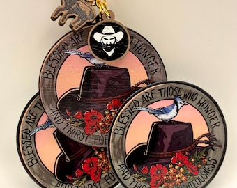 In Memoriam — cowboy outlaw — Sticker OR Wood Keychain – video game Inspired Fan Art
