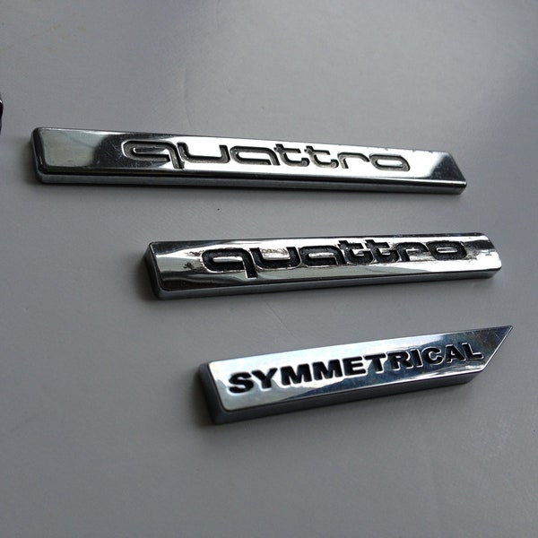 Lot of 3 Quattro + symmetrical chrome sign Original name nameplate letters emblem badge logo ornament car sport