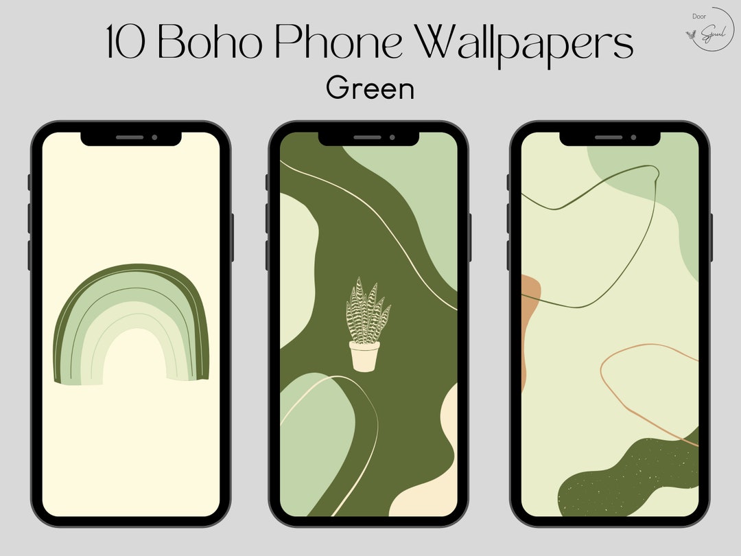 10 Boho Phone Wallpaper | Green | Instant Download | Minimalist PNG