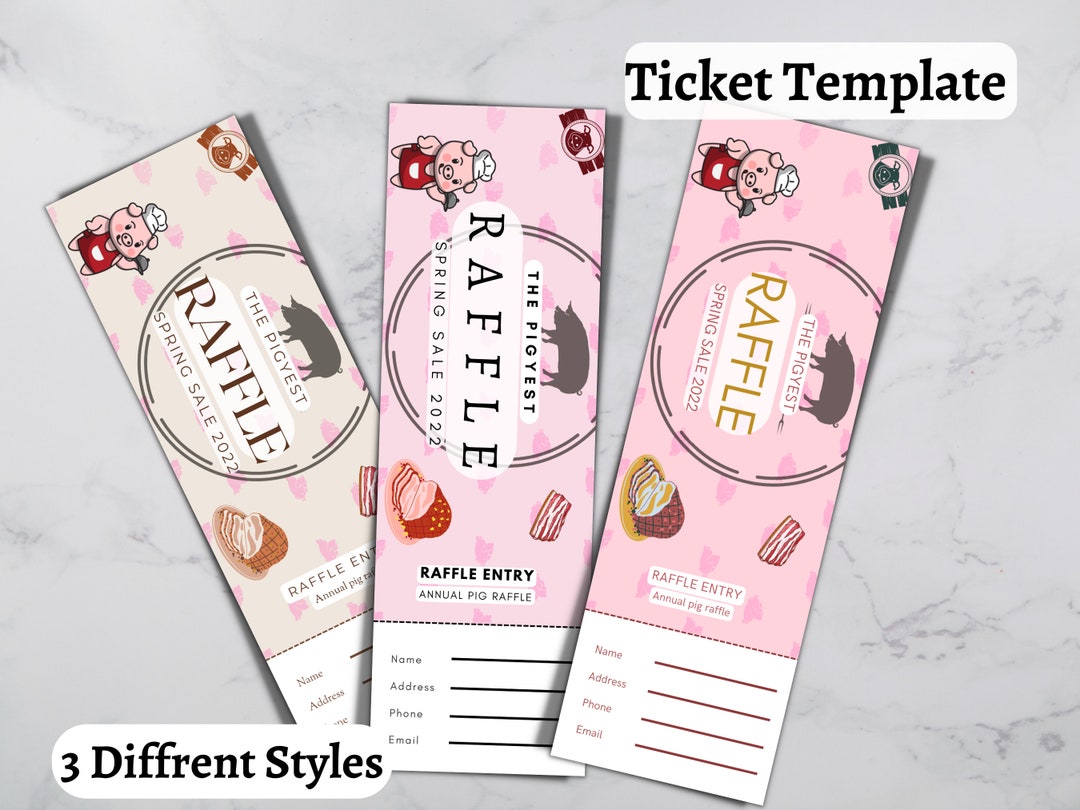 Hog Raffle Sign Barbecue Ticket, Editable Raffle Template Ticket, Diy Ticket, Custom ...