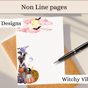 Witch Printable Stationery Set, Witch and Pumpkin Watercolor Halloween, Lined and Unlined Paper ...