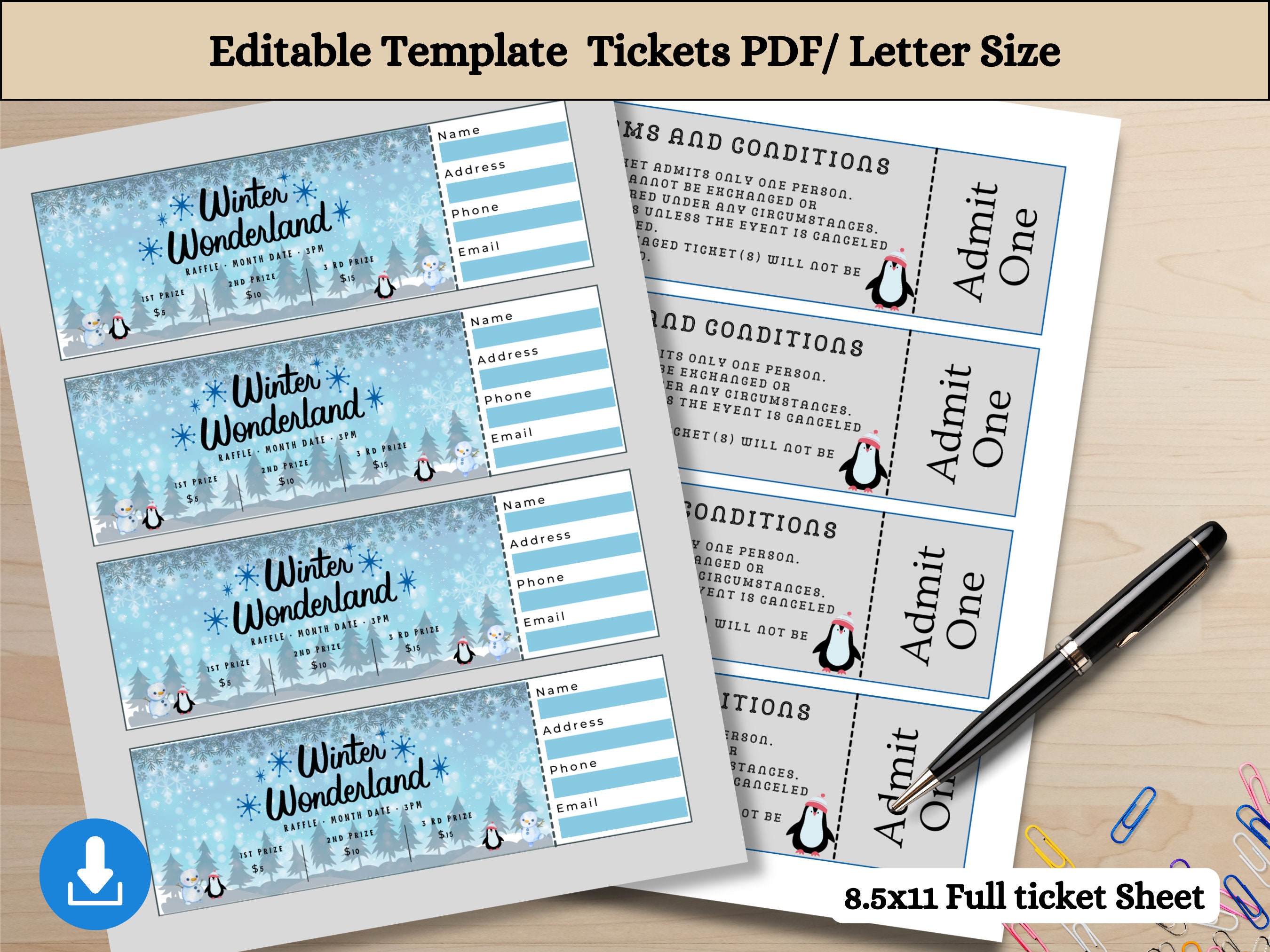 Winter Wonderland Ticket Ticket Sheet Editable Ticket Etsy