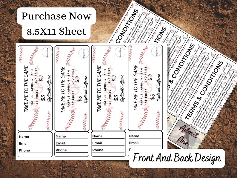 Baseball Ticket, Blank Ticket Sheet, Diy Ticket, Custom Ticket, Themed ...