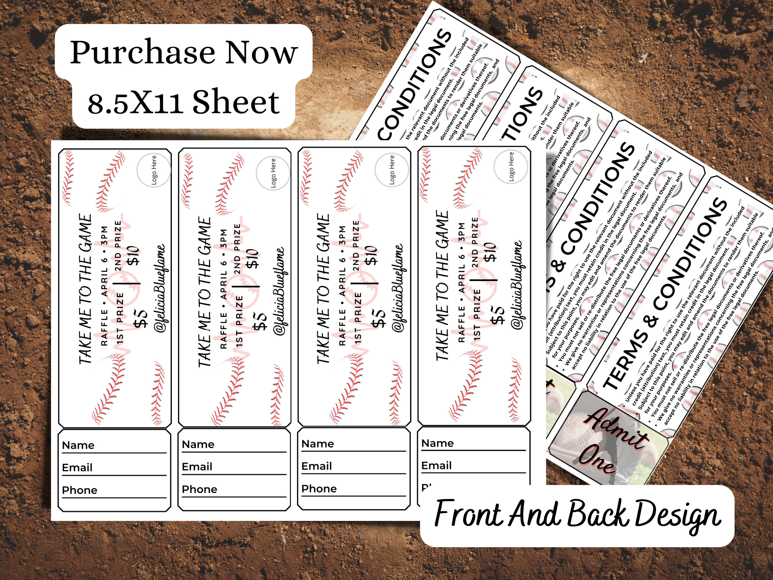 Baseball Ticket, Blank Ticket Sheet, Diy Ticket, Custom Ticket, Themed