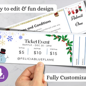 Christmas Ticket Printable Ticket Sheet Editable Ticket Template Christmas Ticket Printable Ticket Sheet Editable Ticket Template