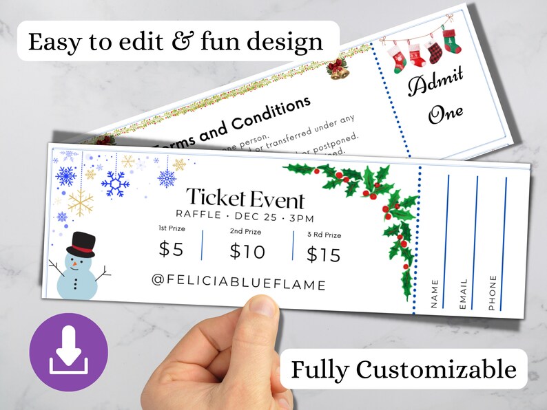 Christmas Ticket Printable Ticket Sheet Editable Ticket Template Christmas Ticket Printable Ticket Sheet Editable Ticket Template