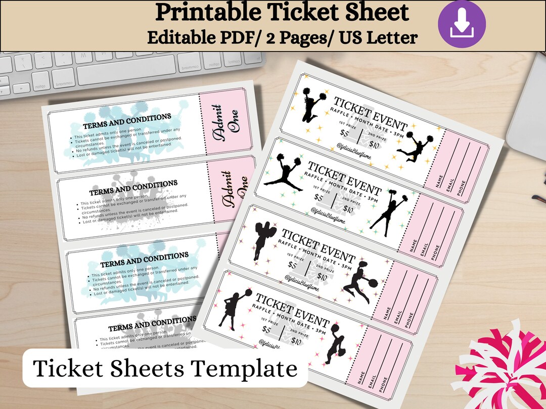 Cheerleadingl Ticket, Editable Raffle Template Ticket, Diy Ticket
