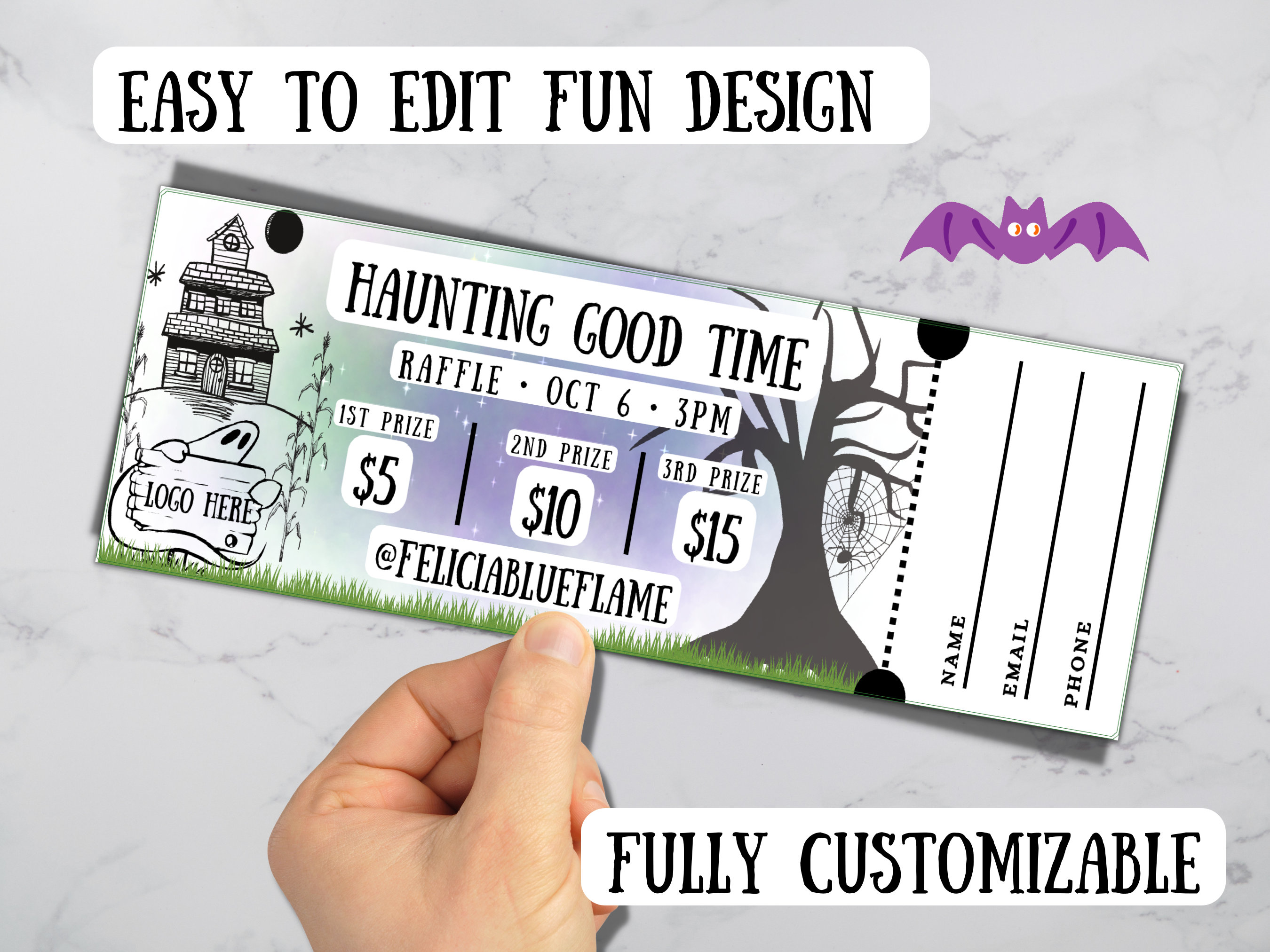 Blank Editable Raffle Template Ticket, Diy Ticket, Custom Ticket ...
