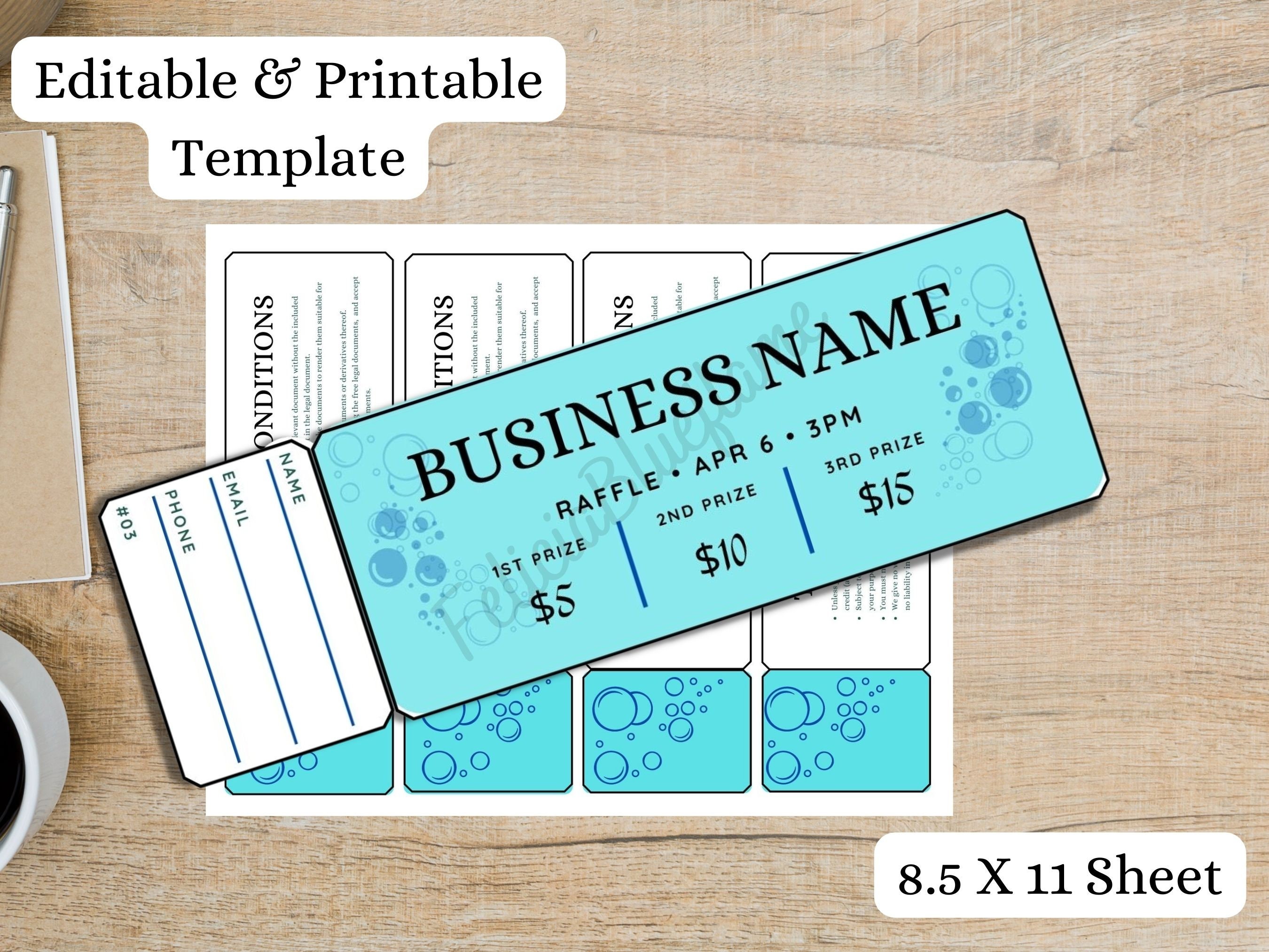 Blue Ticket, Raffle Ticket, Custom DIY Ticket, Event Ticket Template ...