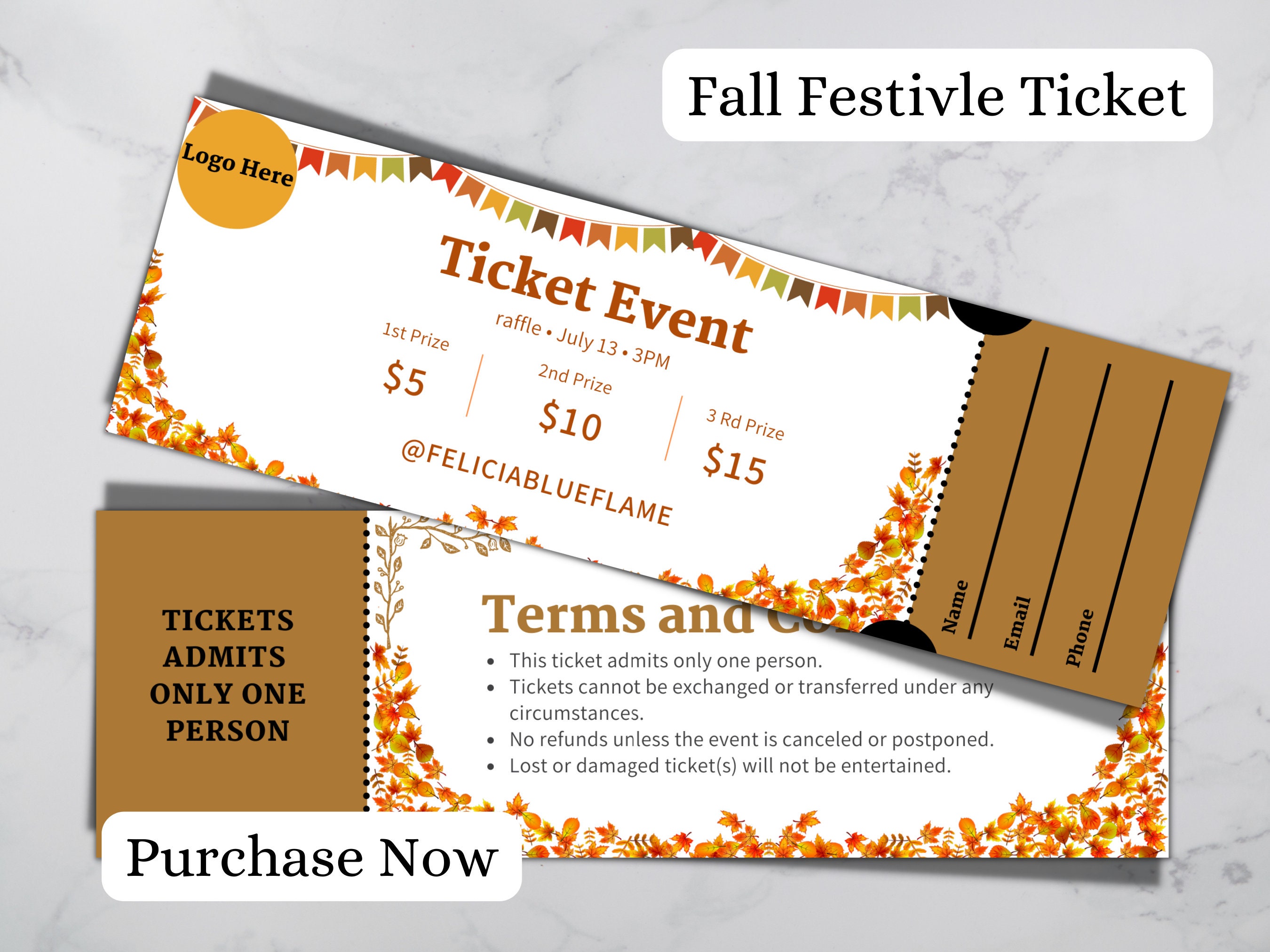 Thanksgiving Ticket, Blank Editable Raffle Template Ticket, Diy Ticket ...